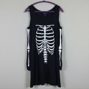 Hot Topic Black Cold Shoulder Dress With Skeleton Print